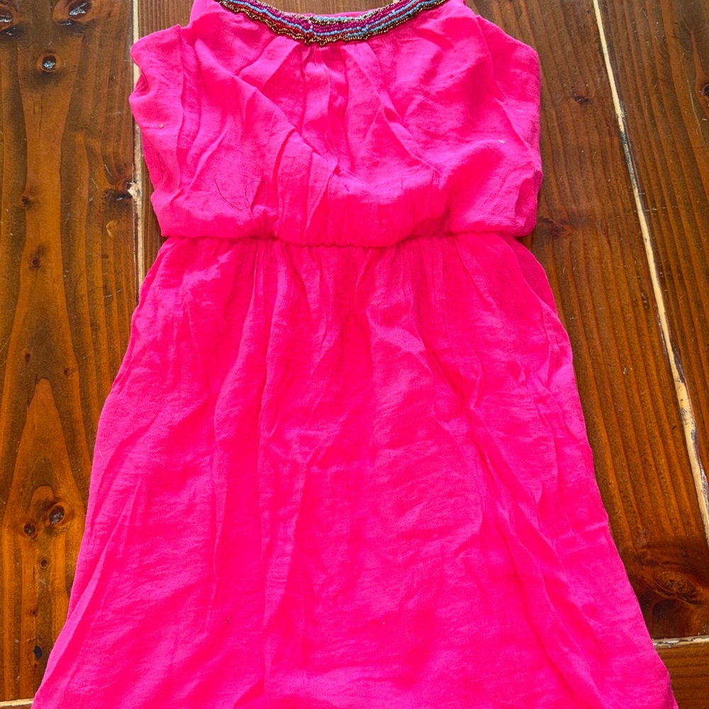 Iz Byer Hot Pink Sleeveless Party Dress with Beaded Neckline